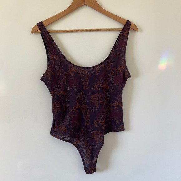 Free People Mesh Paisley Print Bodysuit Sz L - Picture 1 of 4